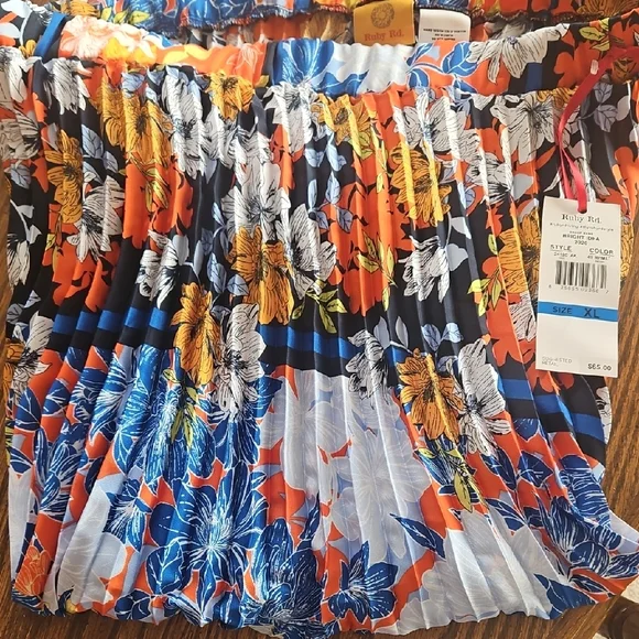 Ruby Rd. Floral Pleated Skirt in Orange, Blue, and White - Picture 1 of 3